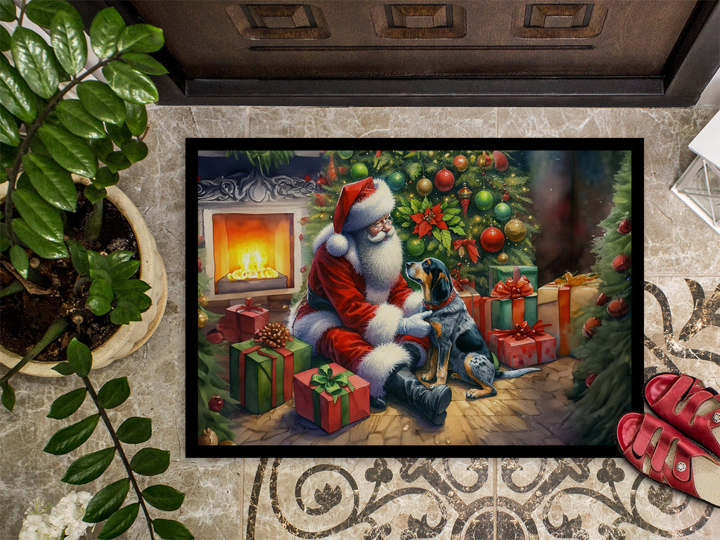 Bluetick Hound and Santa Claus Doormat Indoor Outdoor 24H X 36W Front Door Mat Rugs for Entryway, Non Slip Washable Low Pile,