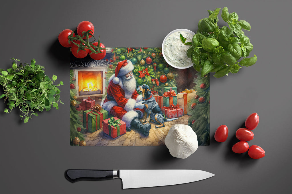 Bluetick Hound and Santa Claus Cutting Board Tempered Glass Kitchen Cutting Surface, Heat Resistant Chopping, Non-Slip Feet, Food Prep & Serving