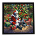 Bluetick Hound and Santa Claus Framed Metal Print Bathroom, Kitchen, Office, Home Decor Wall Art Ready to Hang, Square, 8X8