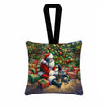 Bluetick Hound and Santa Claus Hanging Square Fabric Ornament 3.5 × 3.5 Decorative Door-Knob & Tree Hanger, Soft Fabric