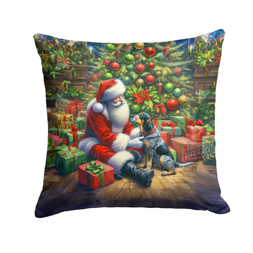 Bluetick Hound and Santa Claus Decorative Throw Pillow 14x14 Indoor Outdoor Accent Cushion, Fabric Cover with Insert for Sofa, Bed, Porch & Living Room