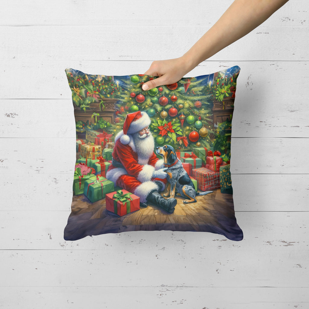 Bluetick Hound and Santa Claus Decorative Throw Pillow 18x18 Indoor Outdoor Accent Cushion, Fabric Cover with Insert for Sofa, Bed, Porch & Living Room