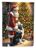 Border Collie and Santa Claus House Flag 28x40 Porch Sleeve Pole Decorative Outside Yard Banner Artwork Wall Hanging, Polyester