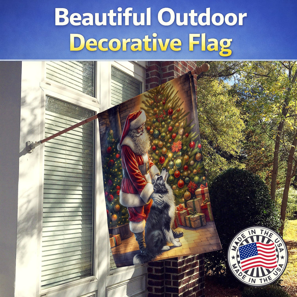 Border Collie and Santa Claus House Flag 28x40 Porch Sleeve Pole Decorative Outside Yard Banner Artwork Wall Hanging, Polyester