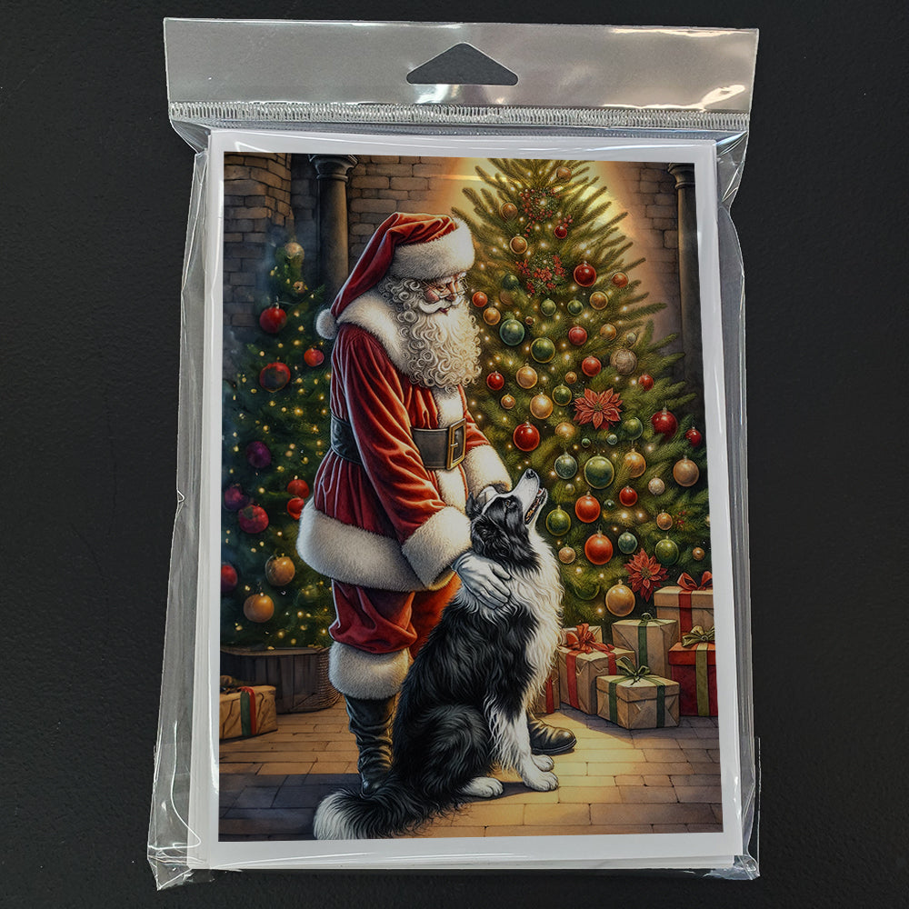 Border Collie and Santa Claus Greeting Cards Pack of 8 Blank Cards with Envelopes Whimsical A7 Size 5x7