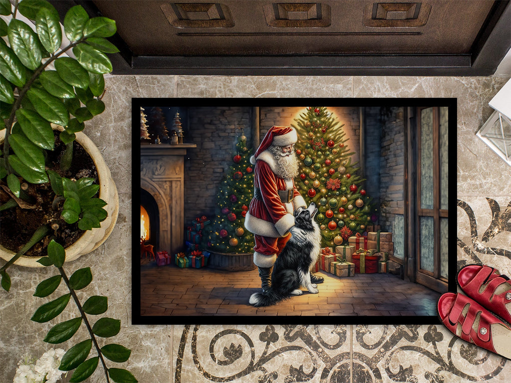 Border Collie and Santa Claus Doormat Indoor Outdoor 24H X 36W Front Door Mat Rugs for Entryway, Non Slip Washable Low Pile,