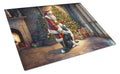 Border Collie and Santa Claus Cutting Board Tempered Glass Kitchen Cutting Surface, Heat Resistant Chopping, Non-Slip Feet, Food Prep & Serving