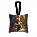 Border Collie and Santa Claus Hanging Square Fabric Ornament 3.5 × 3.5 Decorative Door-Knob & Tree Hanger, Soft Fabric