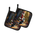 Border Collie and Santa Claus Pot Holder Set of 2 Heat Resistant Quilted Hot Pads 7.5 x 7.5 Inch, Insulated Kitchen Trivets for Cooking & Baking