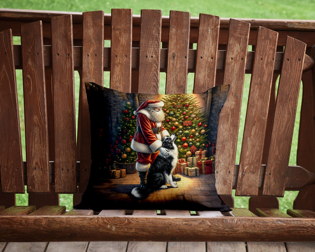Border Collie and Santa Claus Decorative Throw Pillow 14x14 Indoor Outdoor Accent Cushion, Fabric Cover with Insert for Sofa, Bed, Porch & Living Room