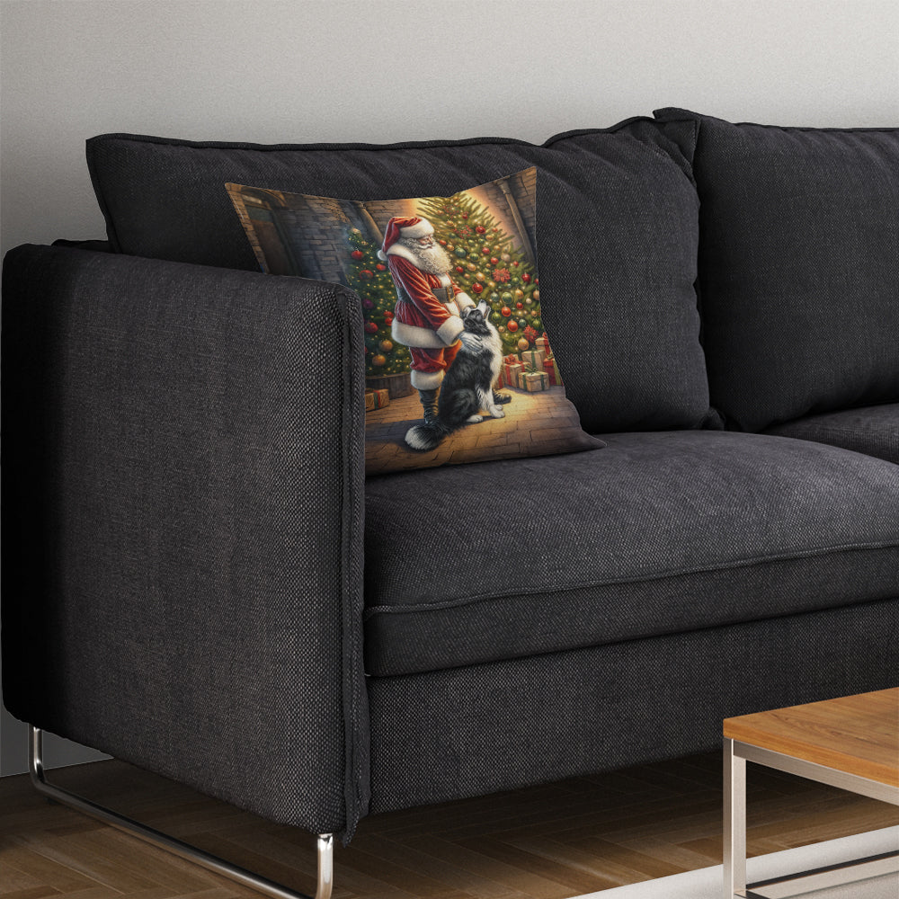 Border Collie and Santa Claus Decorative Throw Pillow 14x14 Indoor Outdoor Accent Cushion, Fabric Cover with Insert for Sofa, Bed, Porch & Living Room