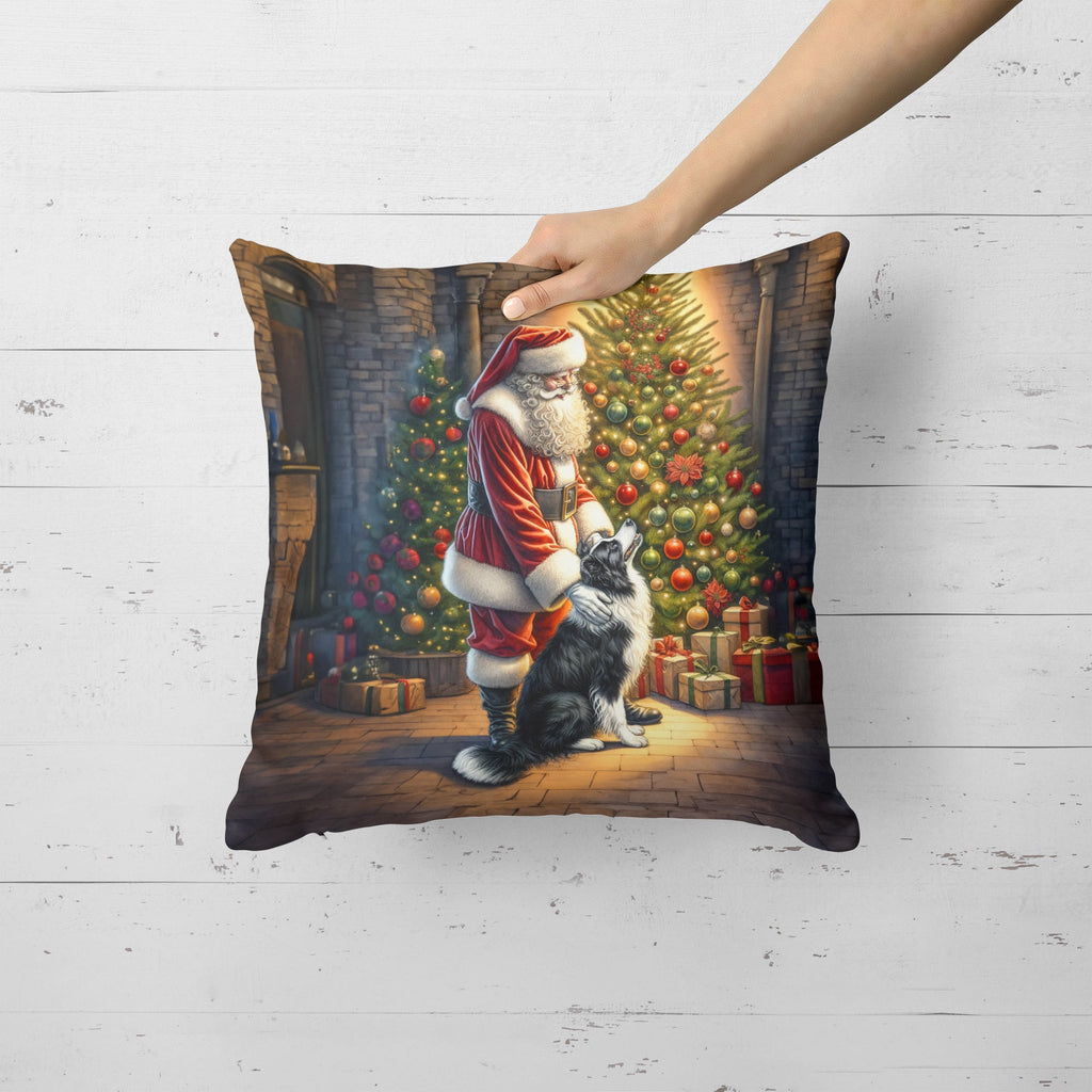 Border Collie and Santa Claus Decorative Throw Pillow 18x18 Indoor Outdoor Accent Cushion, Fabric Cover with Insert for Sofa, Bed, Porch & Living Room