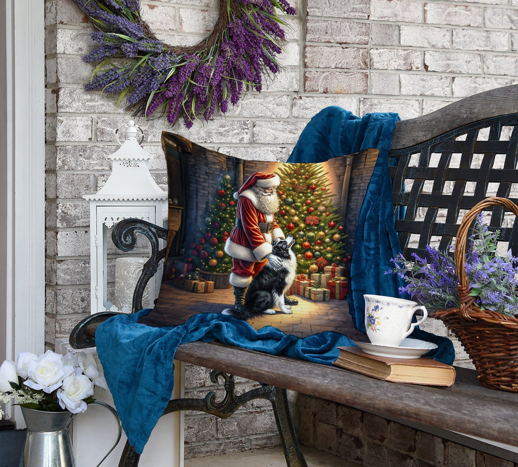 Border Collie and Santa Claus Decorative Throw Pillow 18x18 Indoor Outdoor Accent Cushion, Fabric Cover with Insert for Sofa, Bed, Porch & Living Room