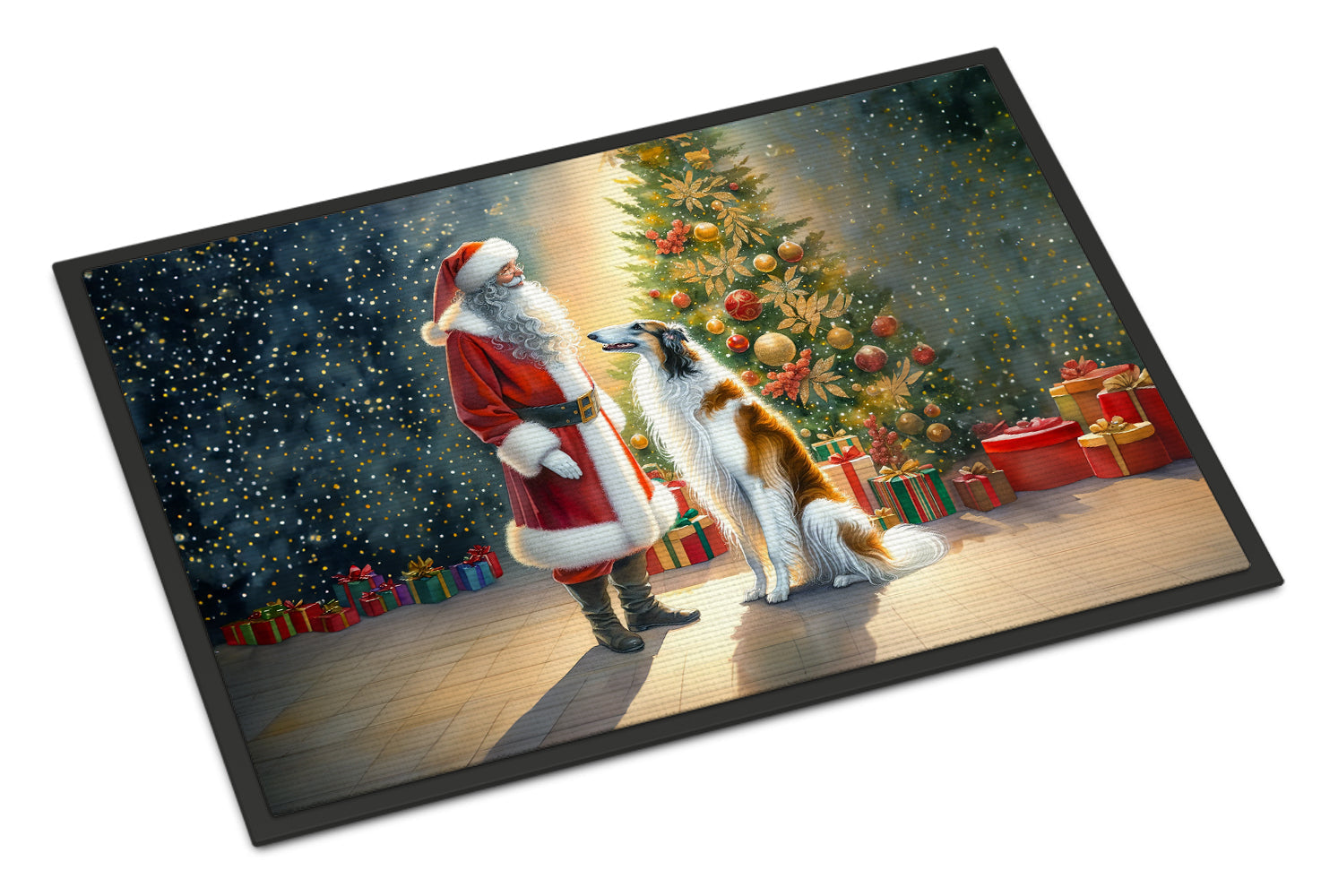 Borzoi and Santa Claus Doormat Indoor Outdoor 24H X 36W Front Door Mat Rugs for Entryway, Non Slip Washable Low Pile,