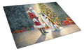 Borzoi and Santa Claus Cutting Board Tempered Glass Kitchen Cutting Surface, Heat Resistant Chopping, Non-Slip Feet, Food Prep & Serving