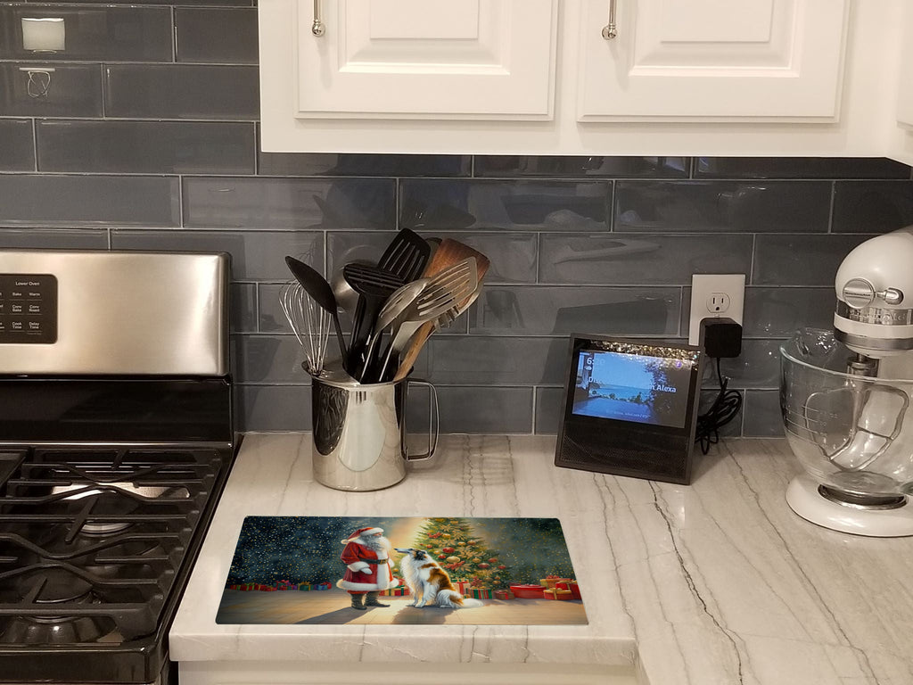 Borzoi and Santa Claus Cutting Board Tempered Glass Kitchen Cutting Surface, Heat Resistant Chopping, Non-Slip Feet, Food Prep & Serving