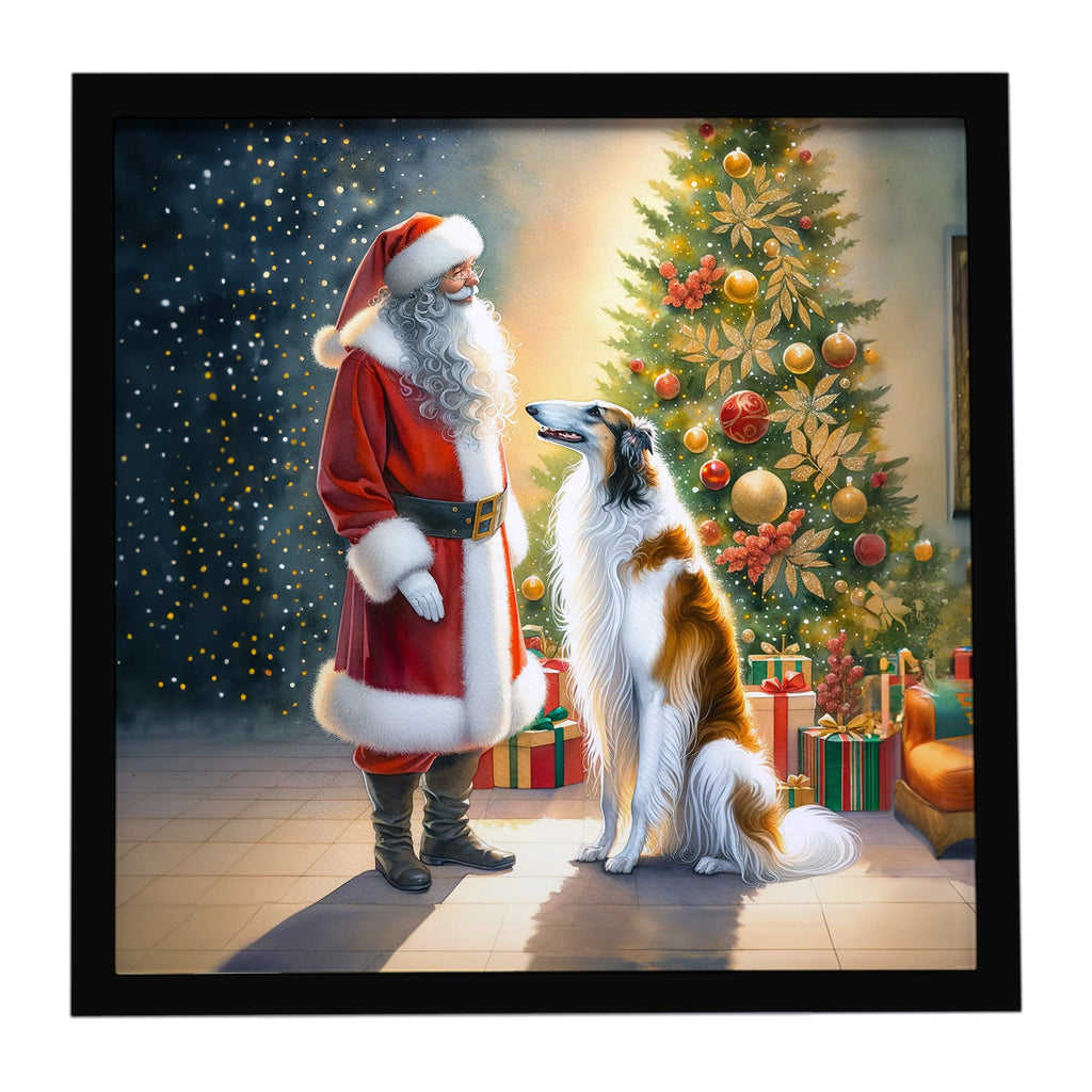 Borzoi and Santa Claus Framed Metal Print Bathroom, Kitchen, Office, Home Decor Wall Art Ready to Hang, Square, 8X8