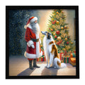 Borzoi and Santa Claus Framed Metal Print Bathroom, Kitchen, Office, Home Decor Wall Art Ready to Hang, Square, 8X8