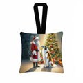 Borzoi and Santa Claus Hanging Square Fabric Ornament 3.5 × 3.5 Decorative Door-Knob & Tree Hanger, Soft Fabric