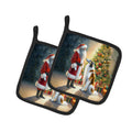 Borzoi and Santa Claus Pot Holder Set of 2 Heat Resistant Quilted Hot Pads 7.5 x 7.5 Inch, Insulated Kitchen Trivets for Cooking & Baking