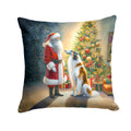 Borzoi and Santa Claus Decorative Throw Pillow 14x14 Indoor Outdoor Accent Cushion, Fabric Cover with Insert for Sofa, Bed, Porch & Living Room
