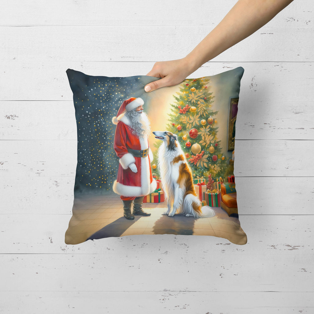 Borzoi and Santa Claus Decorative Throw Pillow 18x18 Indoor Outdoor Accent Cushion, Fabric Cover with Insert for Sofa, Bed, Porch & Living Room