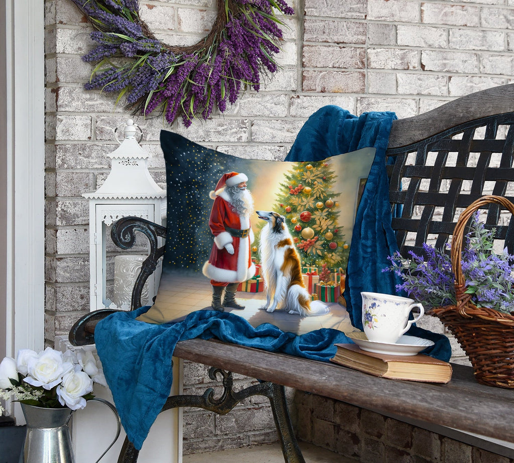 Borzoi and Santa Claus Decorative Throw Pillow 18x18 Indoor Outdoor Accent Cushion, Fabric Cover with Insert for Sofa, Bed, Porch & Living Room