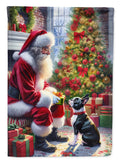 Boston Terrier and Santa Claus House Flag 28x40 Porch Sleeve Pole Decorative Outside Yard Banner Artwork Wall Hanging, Polyester