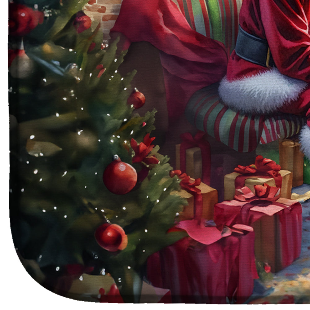 Boston Terrier and Santa Claus Dish Drying Mat Absorbent Dish Drying Mat Pad for Kitchen Counter Dish Drainer Mat for Countertop, 14 x 21", Multicolor