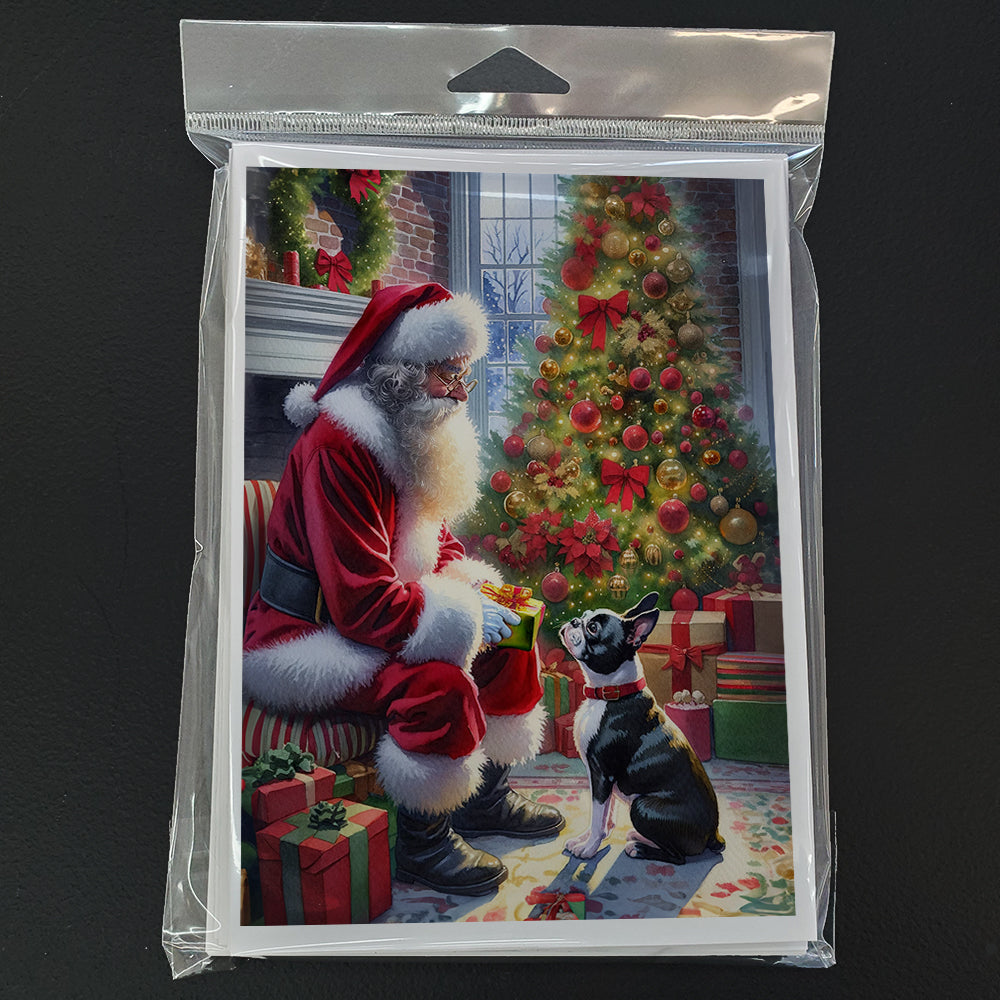 Boston Terrier and Santa Claus Greeting Cards Pack of 8 Blank Cards with Envelopes Whimsical A7 Size 5x7