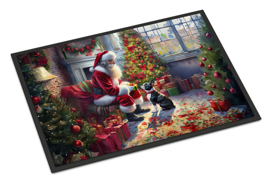 Boston Terrier and Santa Claus Doormat Indoor Outdoor 24H X 36W Front Door Mat Rugs for Entryway, Non Slip Washable Low Pile,