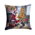 Boston Terrier and Santa Claus Decorative Throw Pillow 14x14 Indoor Outdoor Accent Cushion, Fabric Cover with Insert for Sofa, Bed, Porch & Living Room