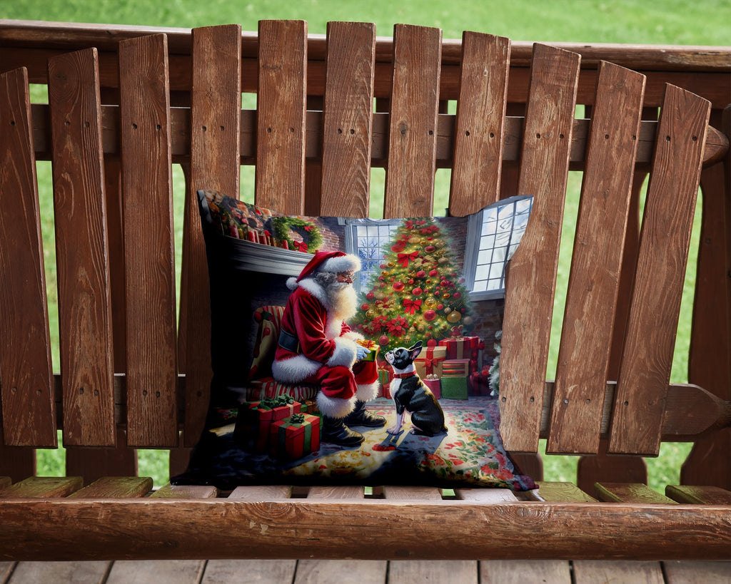 Boston Terrier and Santa Claus Decorative Throw Pillow 14x14 Indoor Outdoor Accent Cushion, Fabric Cover with Insert for Sofa, Bed, Porch & Living Room
