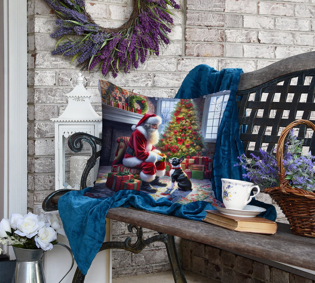 Boston Terrier and Santa Claus Decorative Throw Pillow 18x18 Indoor Outdoor Accent Cushion, Fabric Cover with Insert for Sofa, Bed, Porch & Living Room