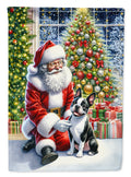 Boston Terrier and Santa Claus House Flag 28x40 Porch Sleeve Pole Decorative Outside Yard Banner Artwork Wall Hanging, Polyester