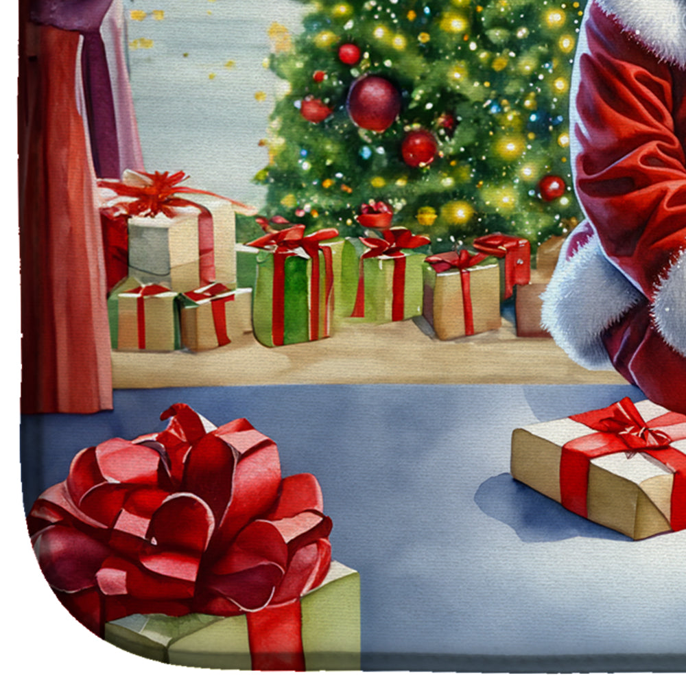 Boston Terrier and Santa Claus Dish Drying Mat Absorbent Dish Drying Mat Pad for Kitchen Counter Dish Drainer Mat for Countertop, 14 x 21", Multicolor
