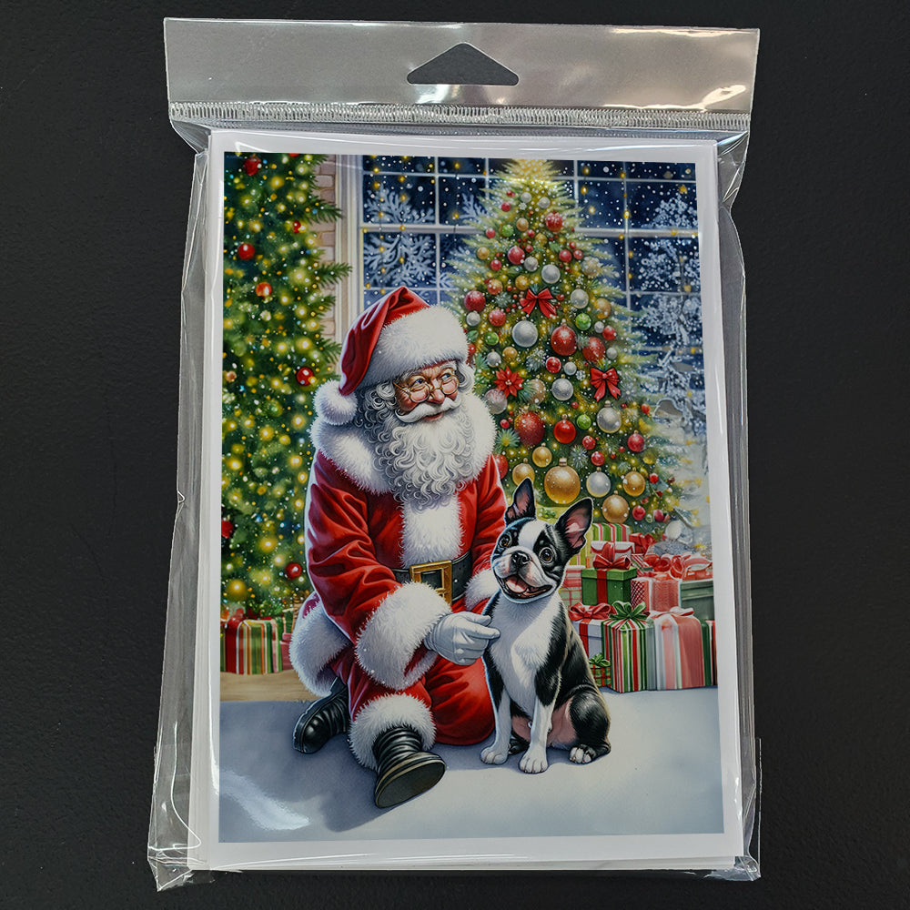 Boston Terrier and Santa Claus Greeting Cards Pack of 8 Blank Cards with Envelopes Whimsical A7 Size 5x7