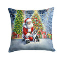 Boston Terrier and Santa Claus Decorative Throw Pillow 14x14 Indoor Outdoor Accent Cushion, Fabric Cover with Insert for Sofa, Bed, Porch & Living Room