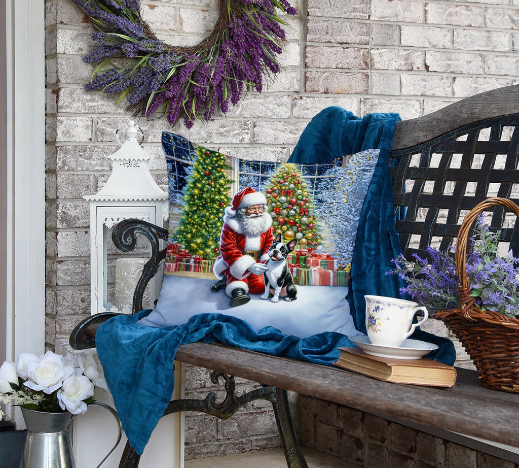 Boston Terrier and Santa Claus Decorative Throw Pillow 18x18 Indoor Outdoor Accent Cushion, Fabric Cover with Insert for Sofa, Bed, Porch & Living Room