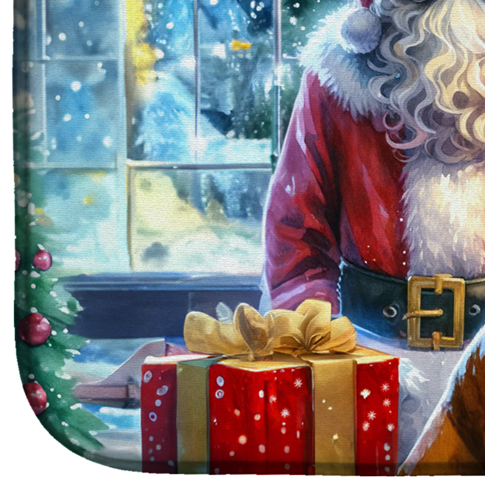 Boxer and Santa Claus Dish Drying Mat Absorbent Dish Drying Mat Pad for Kitchen Counter Dish Drainer Mat for Countertop, 14 x 21", Multicolor