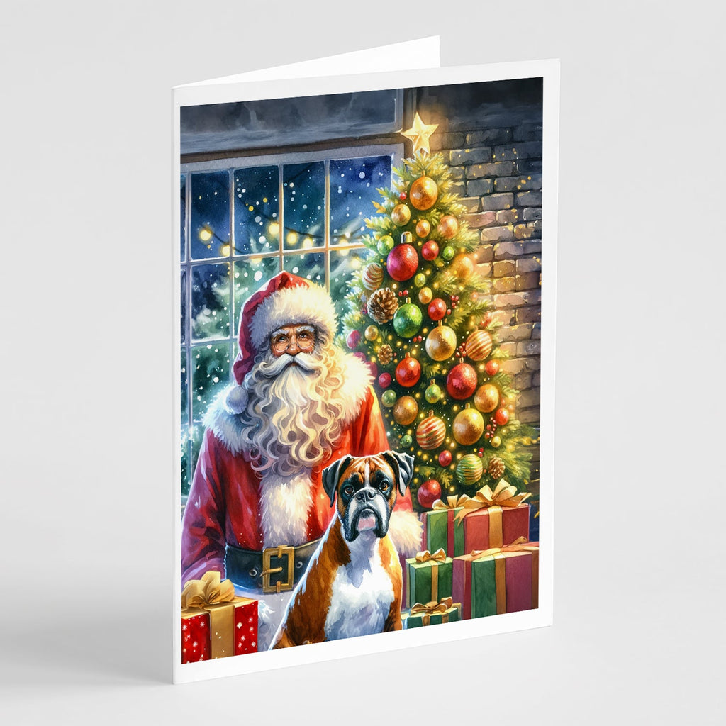 Boxer and Santa Claus Greeting Cards Pack of 8 Blank Cards with Envelopes Whimsical A7 Size 5x7
