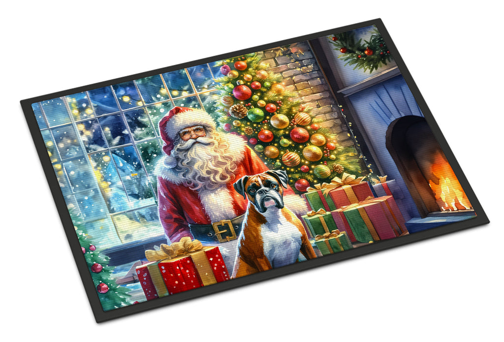 Boxer and Santa Claus Doormat Indoor Outdoor 24H X 36W Front Door Mat Rugs for Entryway, Non Slip Washable Low Pile,