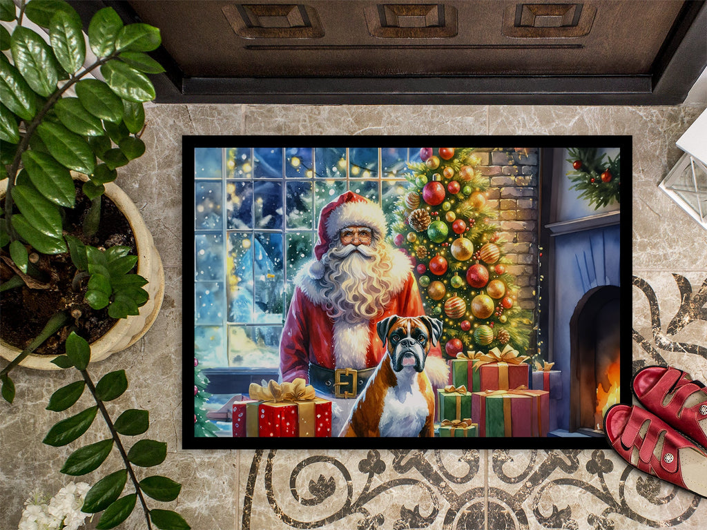 Boxer and Santa Claus Doormat Indoor Outdoor 24H X 36W Front Door Mat Rugs for Entryway, Non Slip Washable Low Pile,