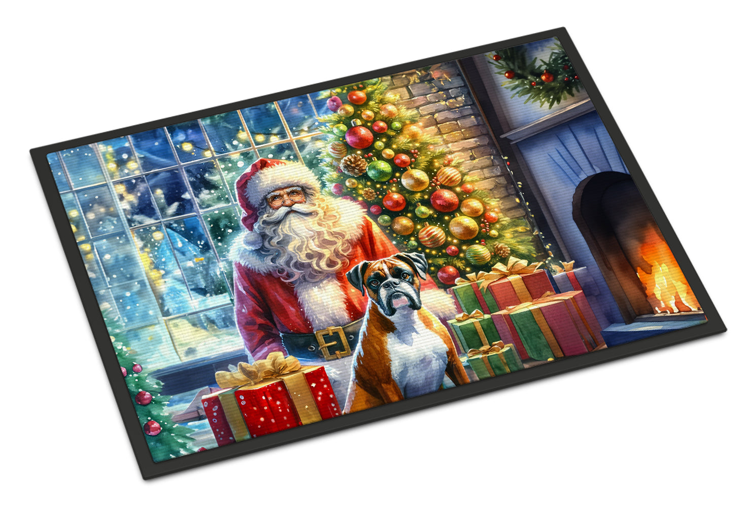 Boxer and Santa Claus Doormat Indoor Outdoor 18H X 27W Front Door Mat Rugs for Entryway, Non Slip Washable