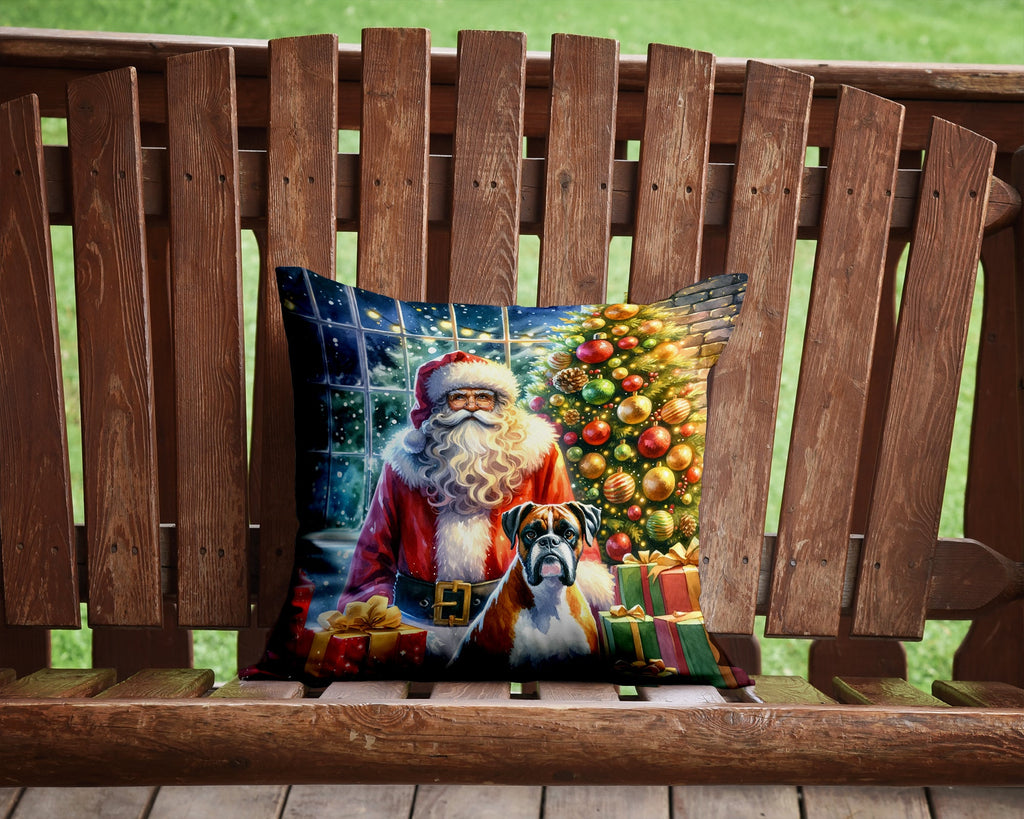 Boxer and Santa Claus Decorative Throw Pillow 14x14 Indoor Outdoor Accent Cushion, Fabric Cover with Insert for Sofa, Bed, Porch & Living Room