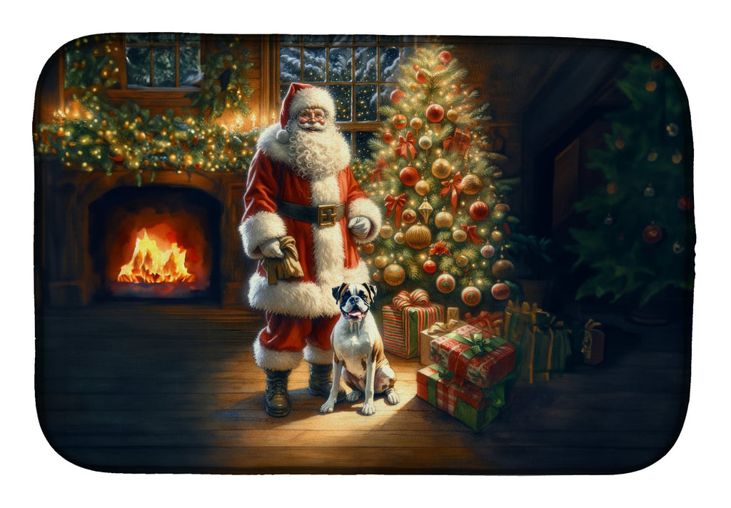Boxer and Santa Claus Dish Drying Mat Absorbent Dish Drying Mat Pad for Kitchen Counter Dish Drainer Mat for Countertop, 14 x 21", Multicolor