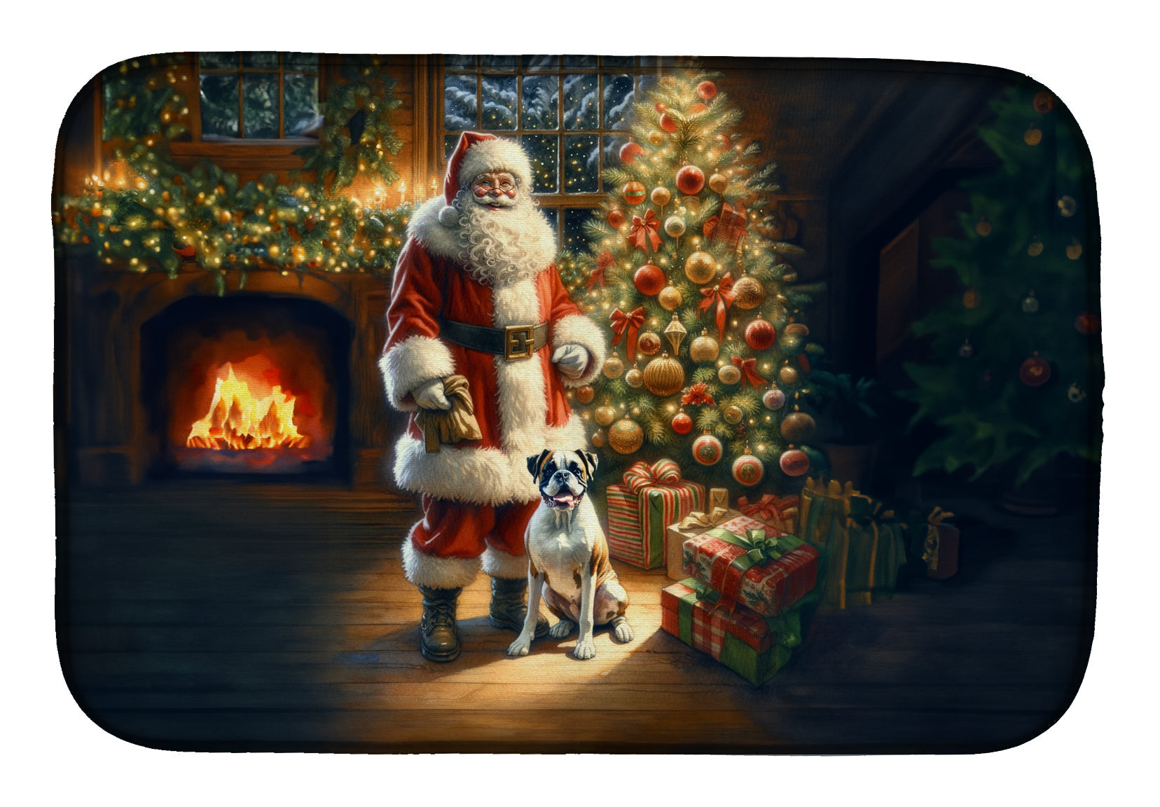 Boxer and Santa Claus Dish Drying Mat Absorbent Dish Drying Mat Pad for Kitchen Counter Dish Drainer Mat for Countertop, 14 x 21", Multicolor