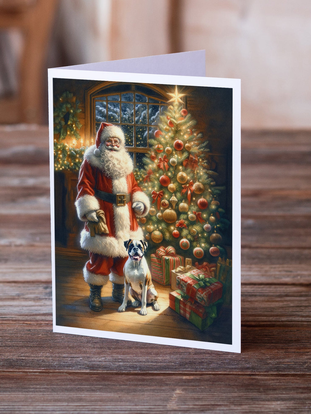 Boxer and Santa Claus Greeting Cards Pack of 8 Blank Cards with Envelopes Whimsical A7 Size 5x7