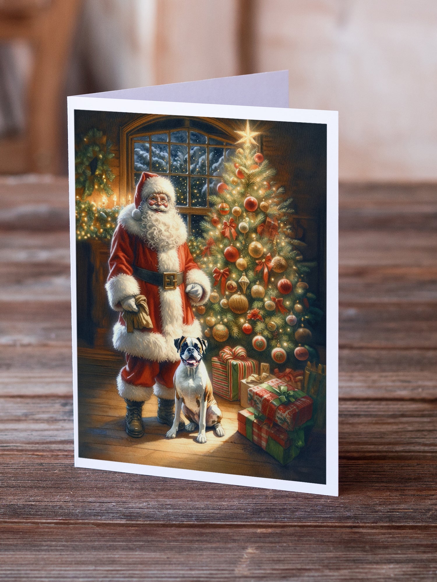 Boxer and Santa Claus Greeting Cards Pack of 8 Blank Cards with Envelopes Whimsical A7 Size 5x7