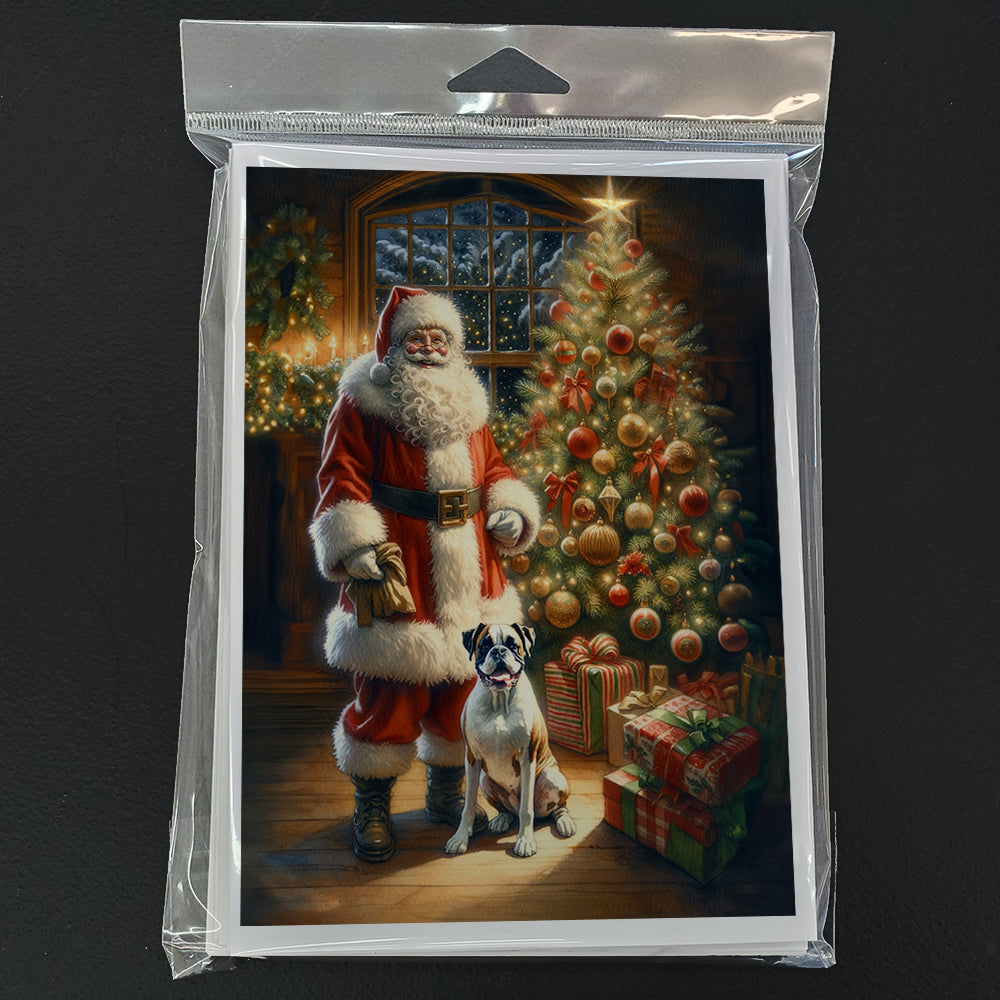 Boxer and Santa Claus Greeting Cards Pack of 8 Blank Cards with Envelopes Whimsical A7 Size 5x7